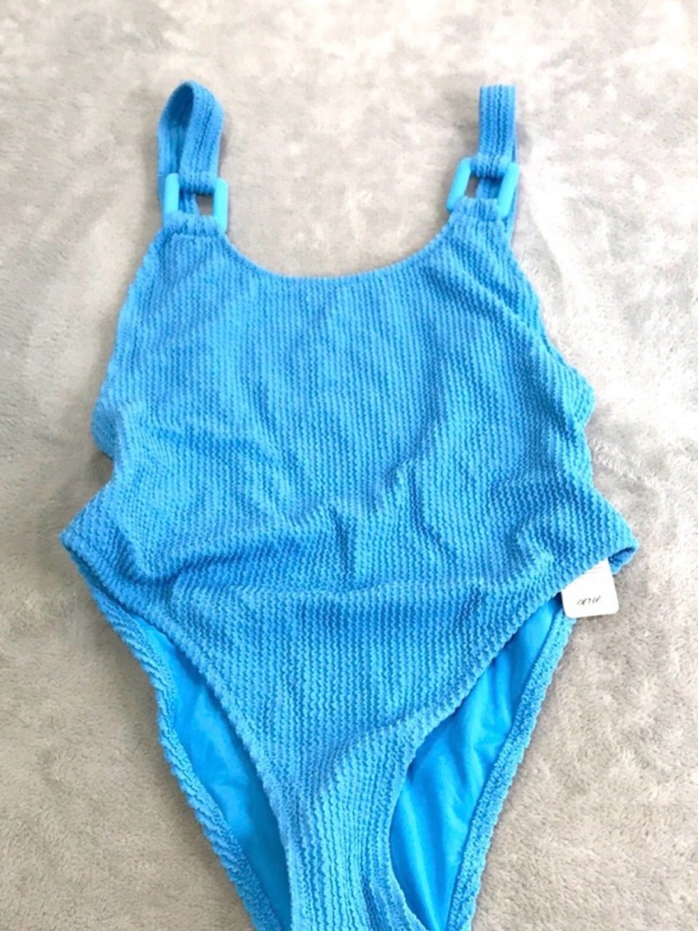 Aerie Crinkle Textured Cheekiest One Piece Swim Suit Blue Size S New NWT